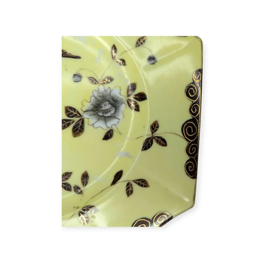 Vintage Awaji Porcelain Yellow Floral & Bird Japanese Plate 7